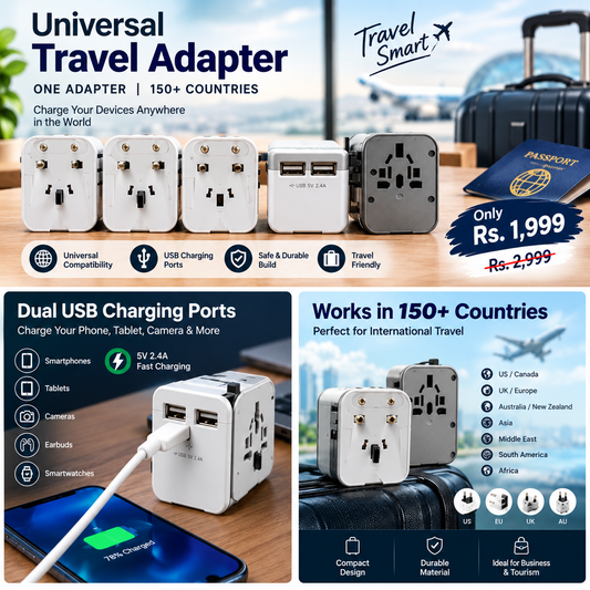 Universal Travel Adapter with USB – All-in-One Multi Plug