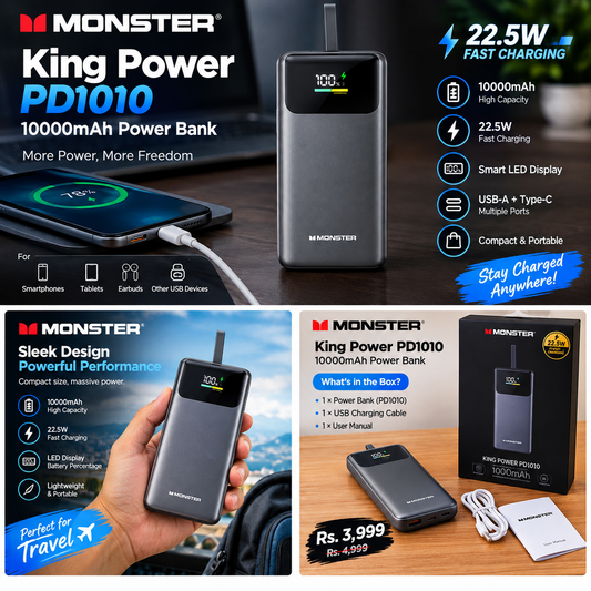 MONSTER King Power PD1010 10000mAh Power Bank – 22.5W Fast Charging