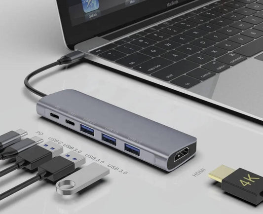 HyperDrive USB C Hub, Mac Type-C Dual Hub Adapter for MacBook Pro Air 13" 15" 16" iPad Pro, USB-C Devices, 7in2: USBC PD 100W 40Gbps, 4K HDMI, microSD/SD Card Reader, 2xUSB 3.1 Sanho Space Grey
