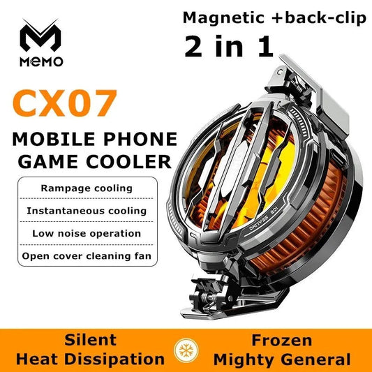 ORIGINAL MEMO CX07 Magnetic Phone Radiator Phone Cooling Fan Case Cold Wind Handle Fan for PUBG Phone Cooler Phone Cooling Fan Case RGB